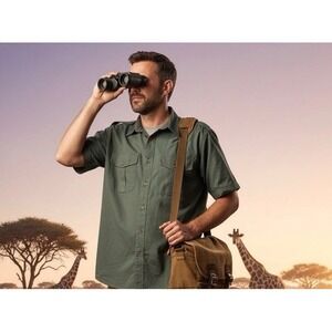 Cabelas Safari Shirt Men XL Army Green Pockets Camp Hiking Guide Series ,0004
